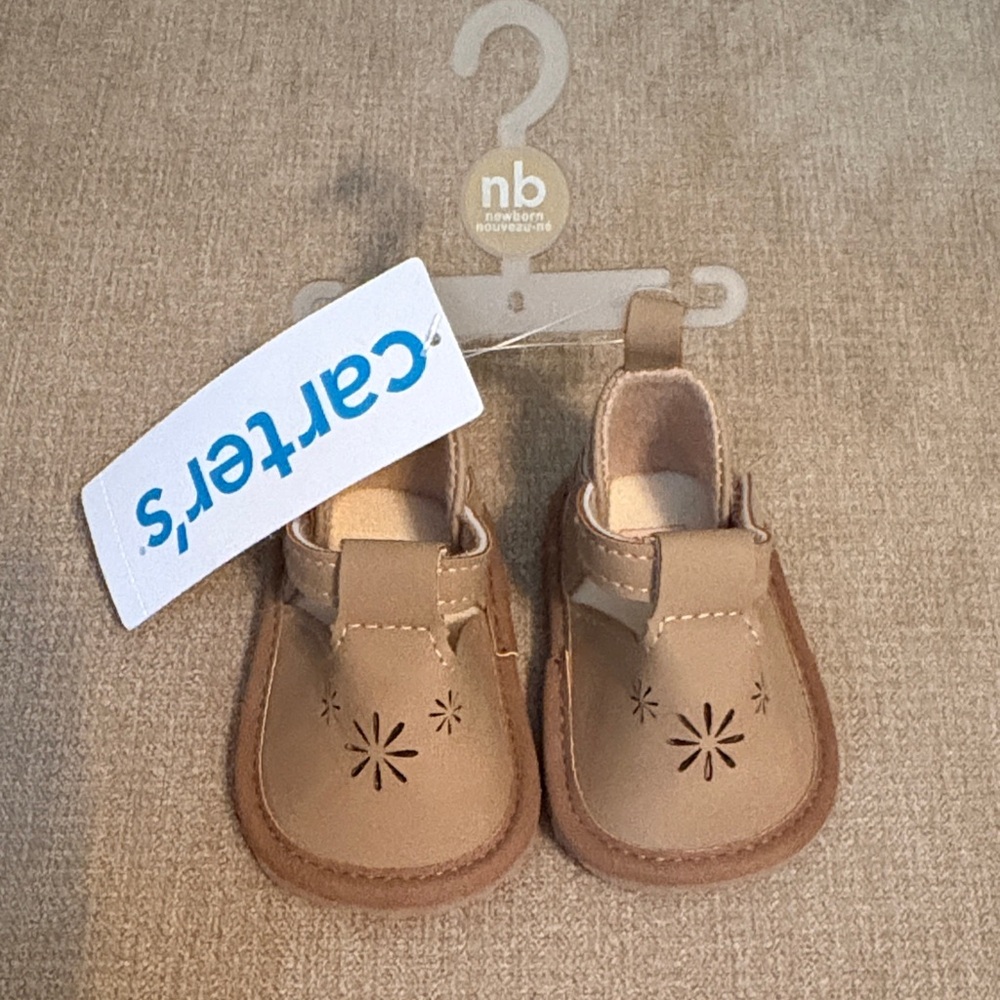 Carter's Tan Leather Baby Girl Floral Cutout Walker Shoes